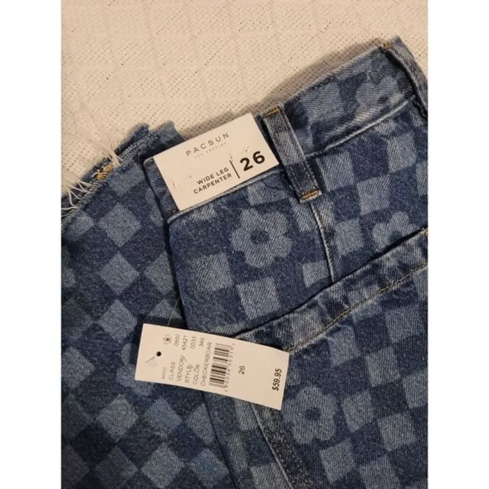 Pacsun Jeans Womens 26 Patchwork Floral Wide Leg Carpenter Raw‎ Hem Denim Retro